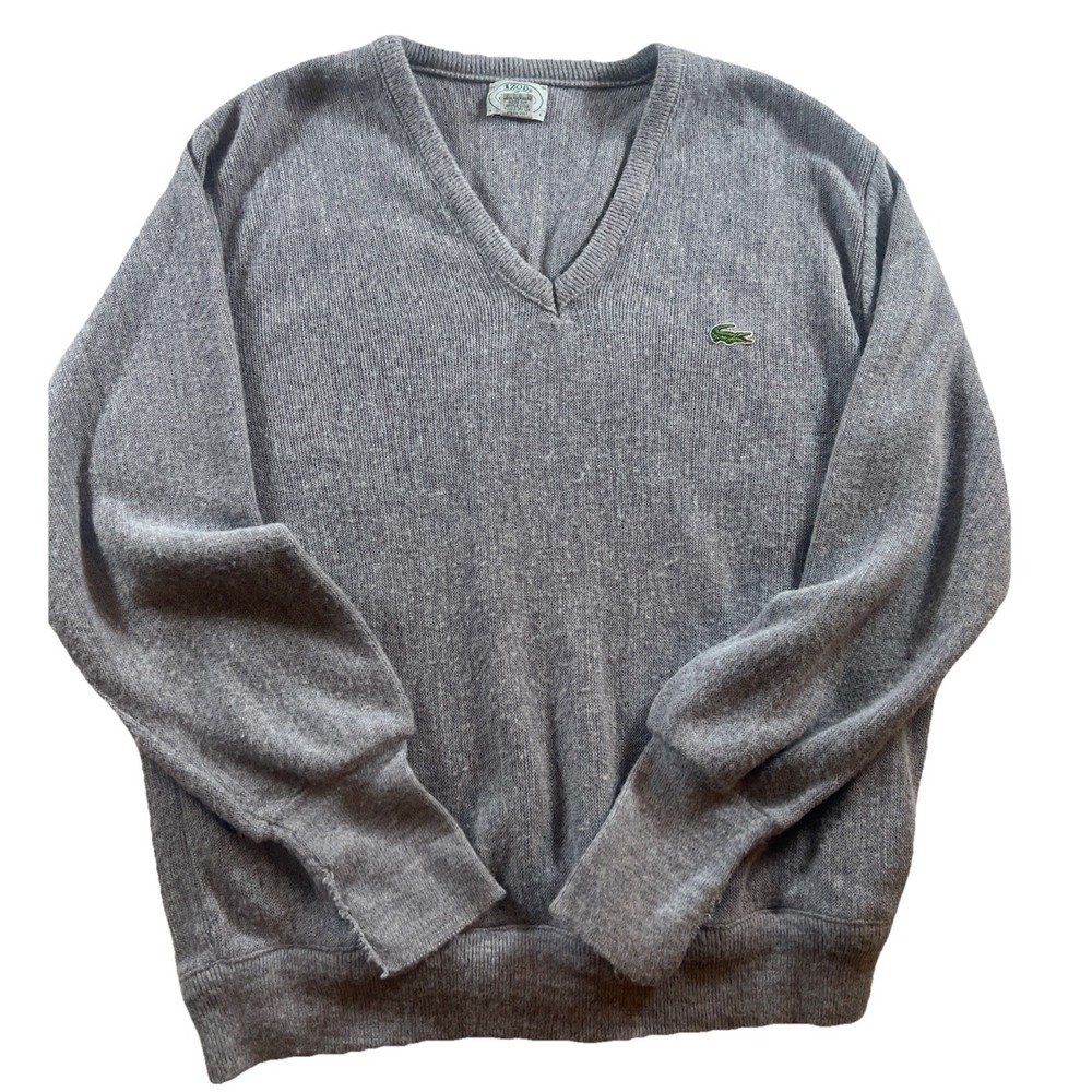Vintage Lacoste IZOD Gray Pullover Sweater Large Orlon Acrylic w Green Alligator
